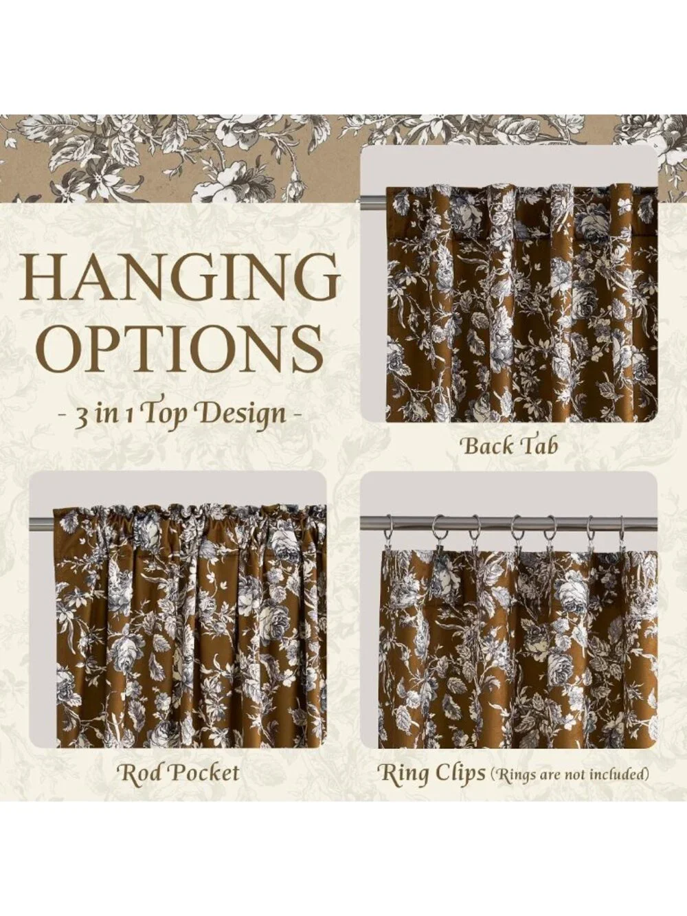 Retro Floral Dark Brown Velvet Curtains - 96 Inch Drapes, 2 Panels for Home